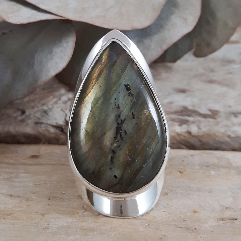 Monet Labradorite Teardrop XL02 Adjustable Ring A