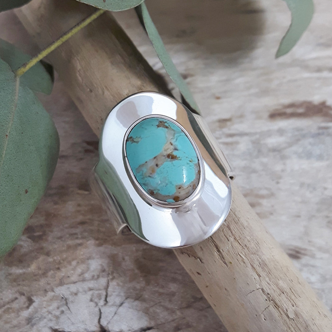 Monet Turquoise Oval Small Adjustable Ring A