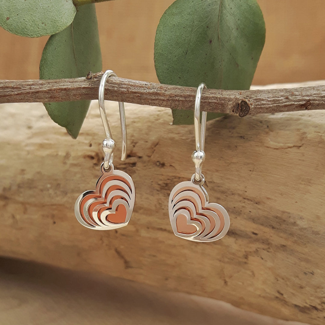 Celtic Heart Silver & Copper Earrings