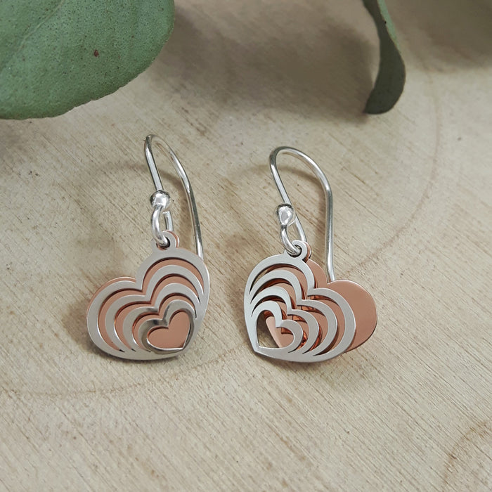 Celtic Heart Silver & Copper Earrings