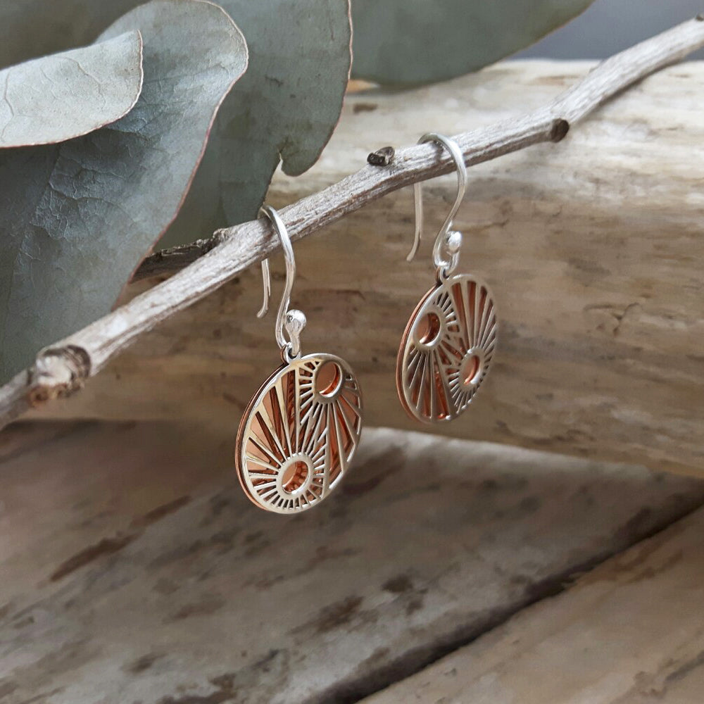 Celtic Sun Silver/Copper Drop Earrings