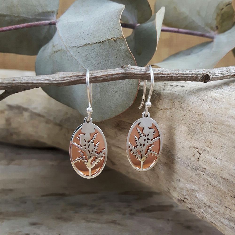 Celtic Thistle Silver/Copper Earrings