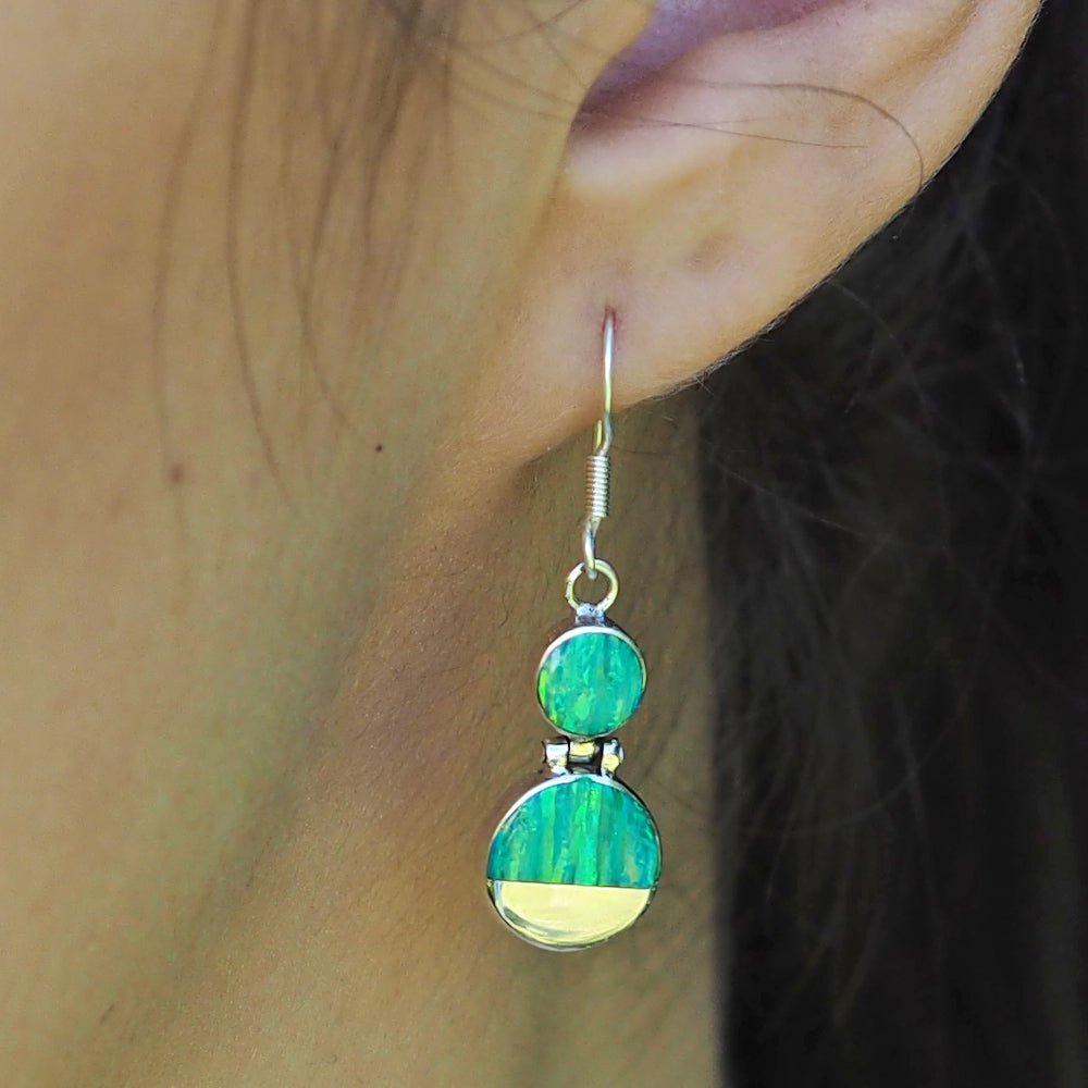 Flinder Green Double Dotty Drop Earrings