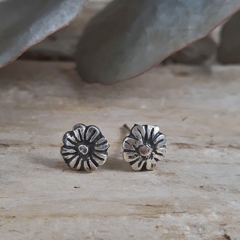 Tiny Daisy Oxidised Stud Earrings