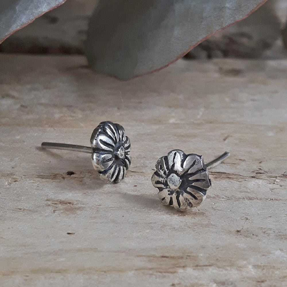 Tiny Daisy Oxidised Stud Earrings