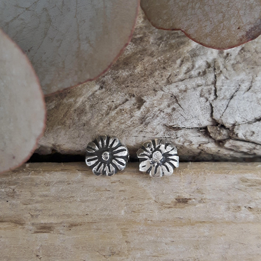 Tiny Daisy Oxidised Stud Earrings