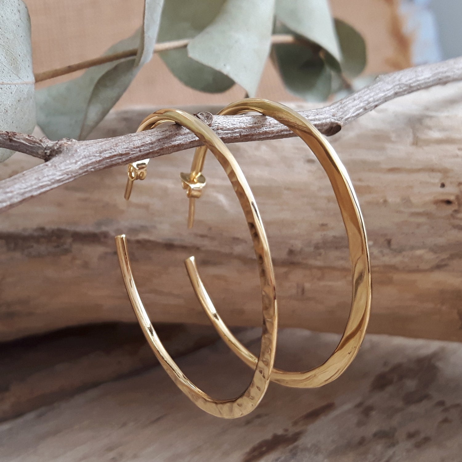 Toro 4cm Hammered Gold Hoop Earrings