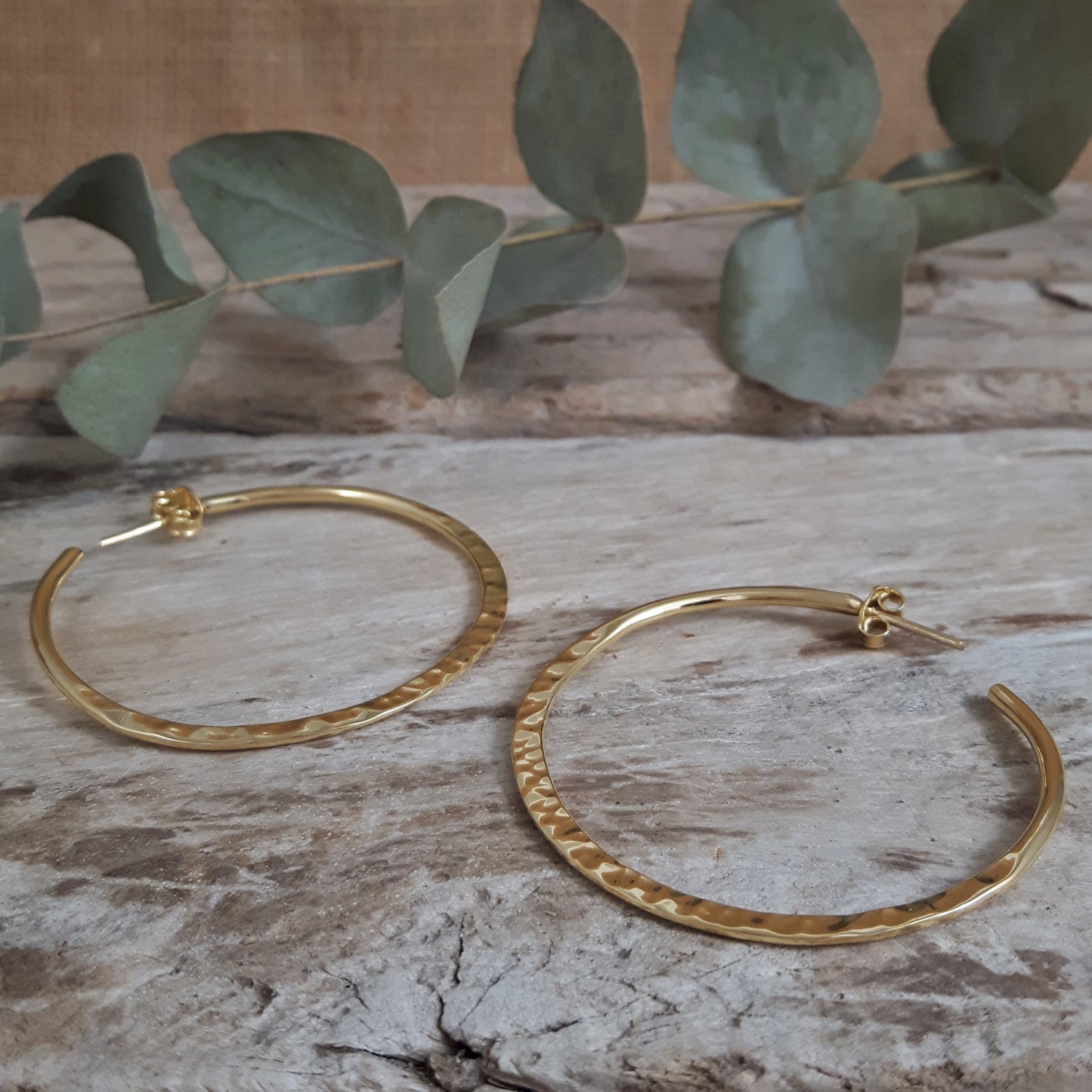 Toro 4cm Hammered Gold Hoop Earrings