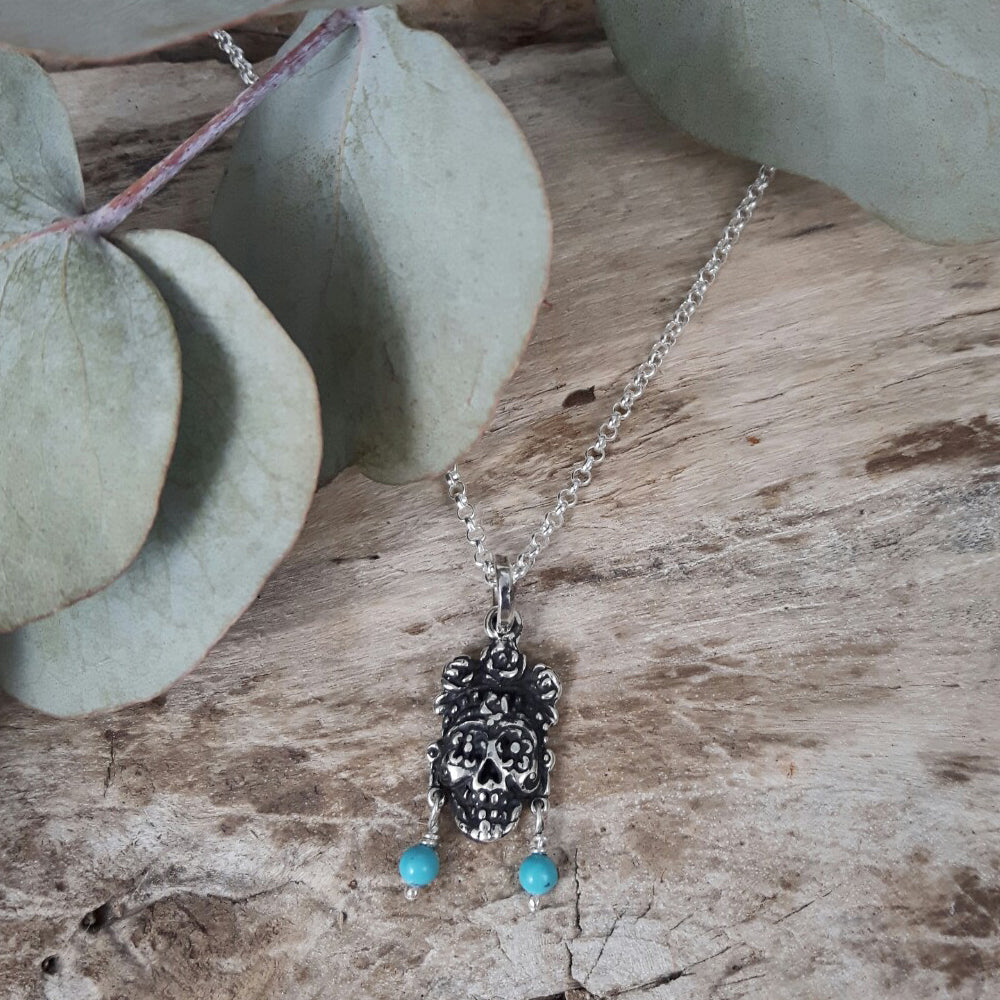 Catrina Skull Silver & Turquoise Pendant