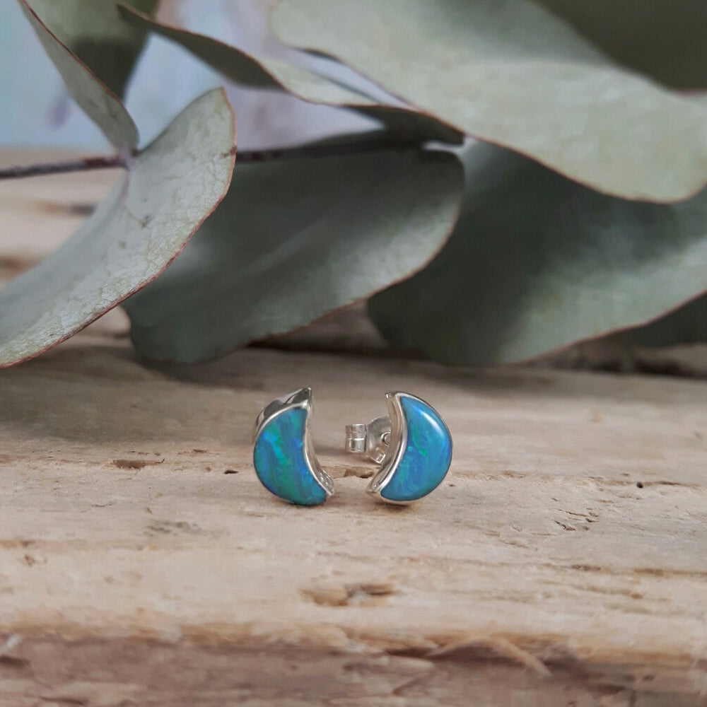 Flinder Turquoise Moon Stud Earrings