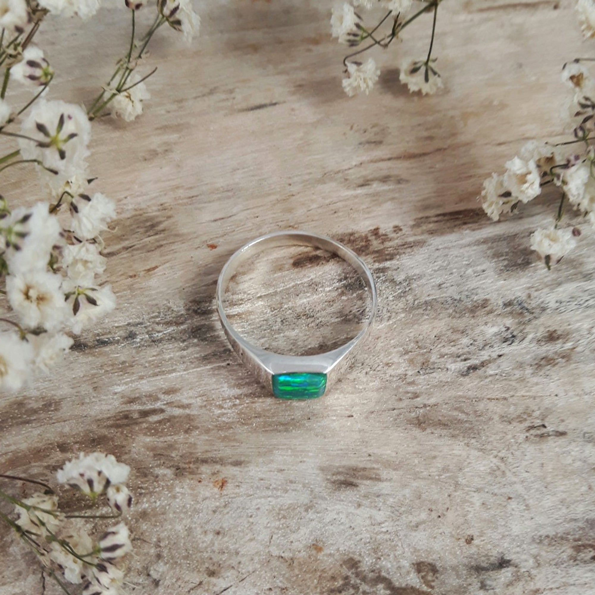 Flinder Signet Square Green Ring