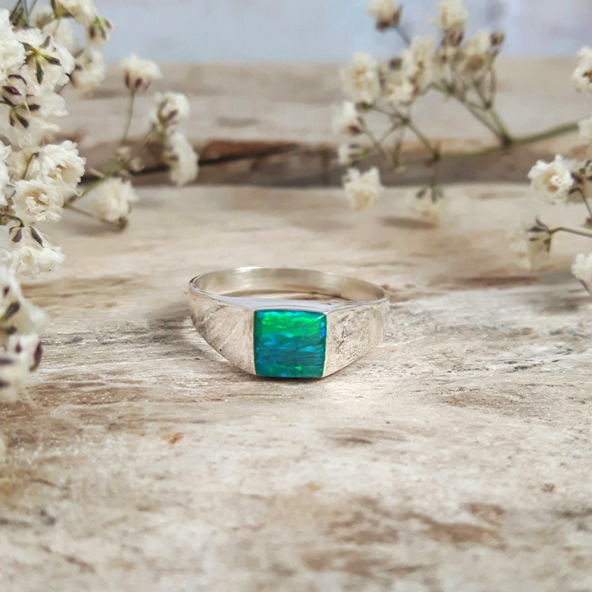 Flinder Signet Square Green Ring