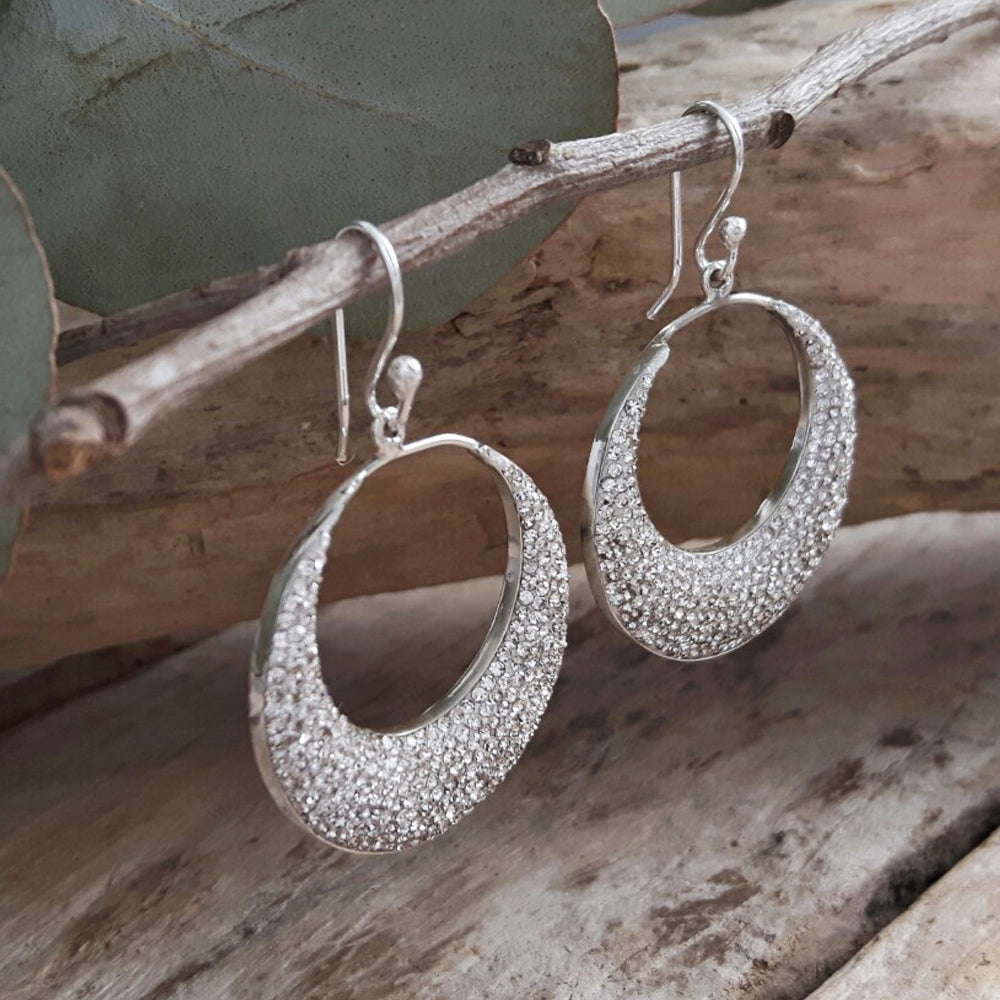 Gala Hoop Glitz White Drop Earrings