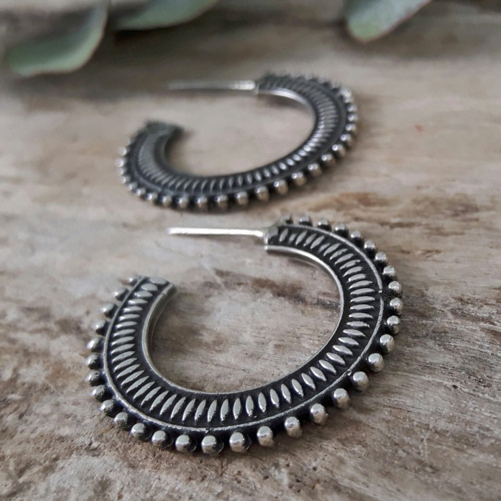 Kezia Oxidised Hoop Earrings