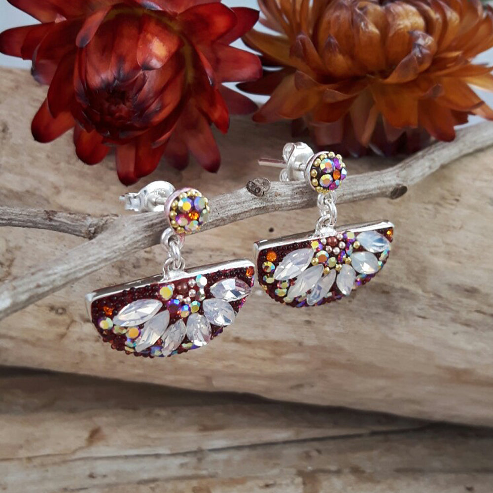 Allegra Crescent Berry Daisy White Earrings