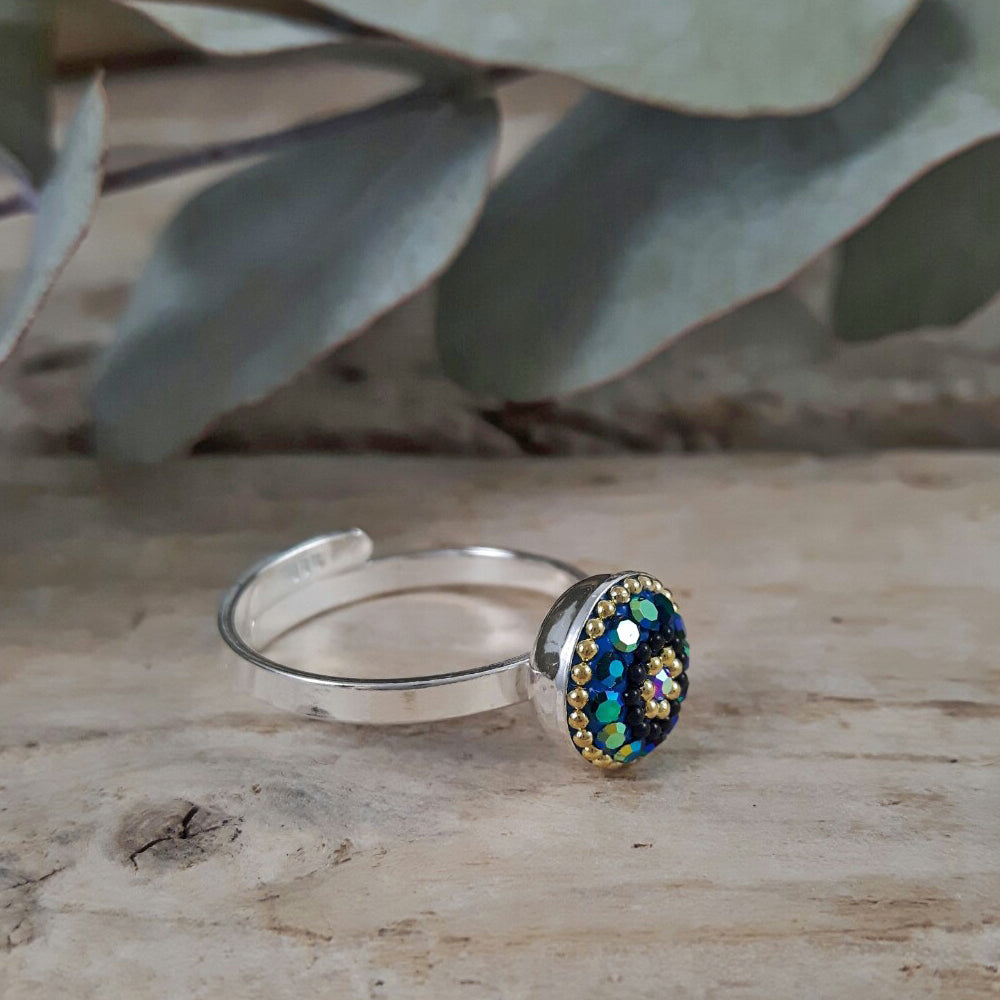 Allegra Round Iridescent Mini Adjustable Ring