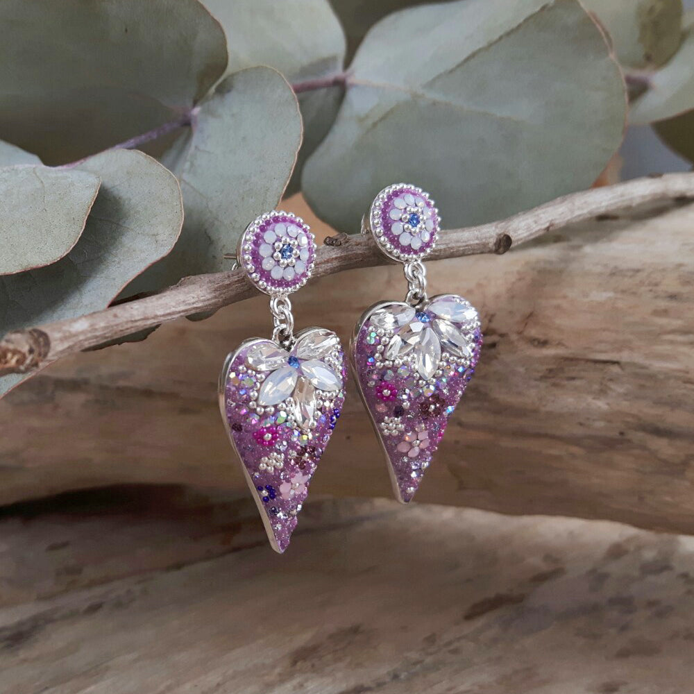 Allegra Lilac Dream Heart Double Drop Earrings