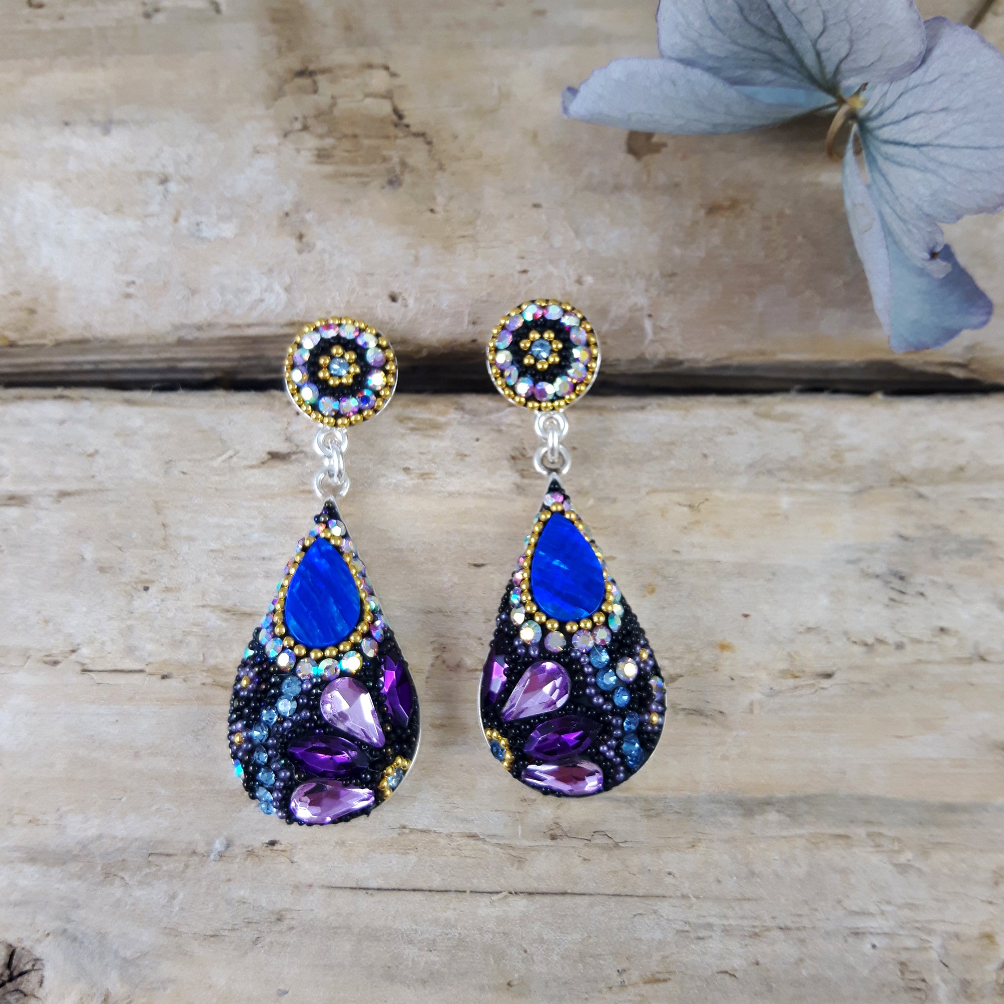 Allegra Purple Shimmer Double Drop Earrings