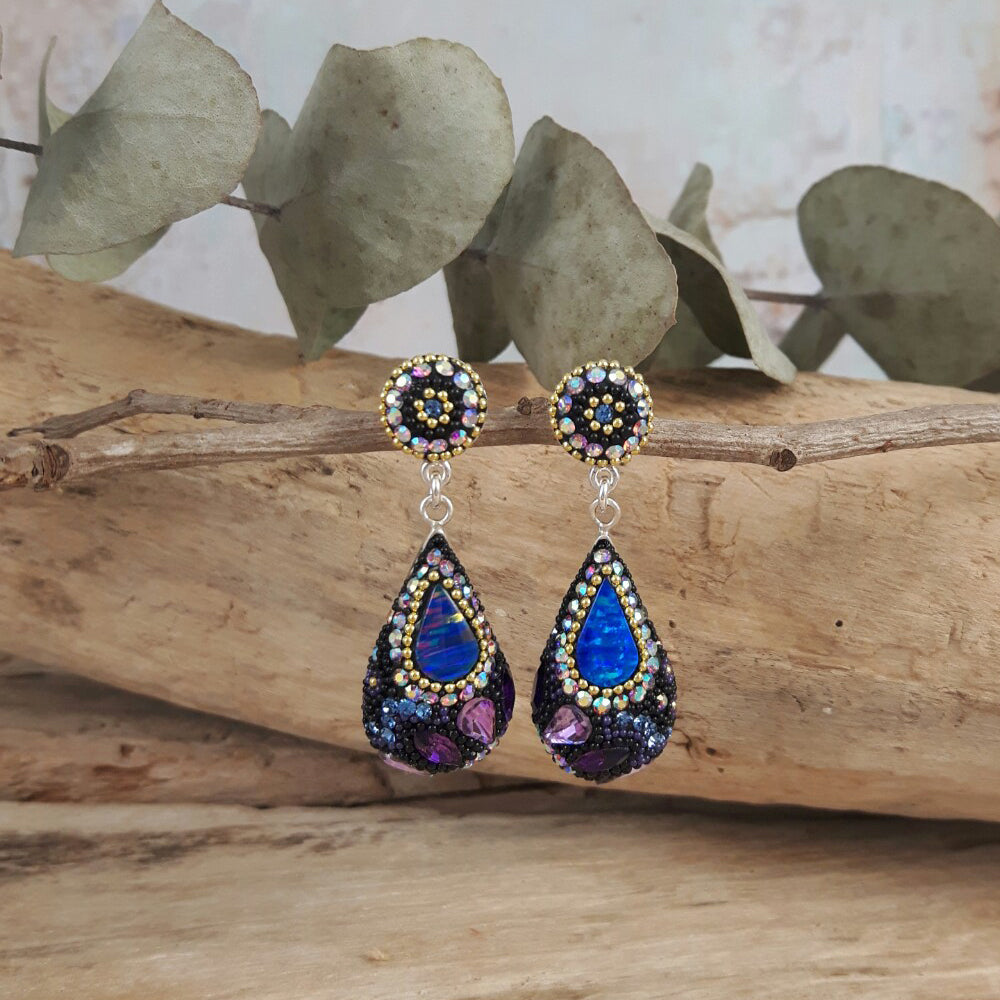 Allegra Purple Shimmer Double Drop Earrings