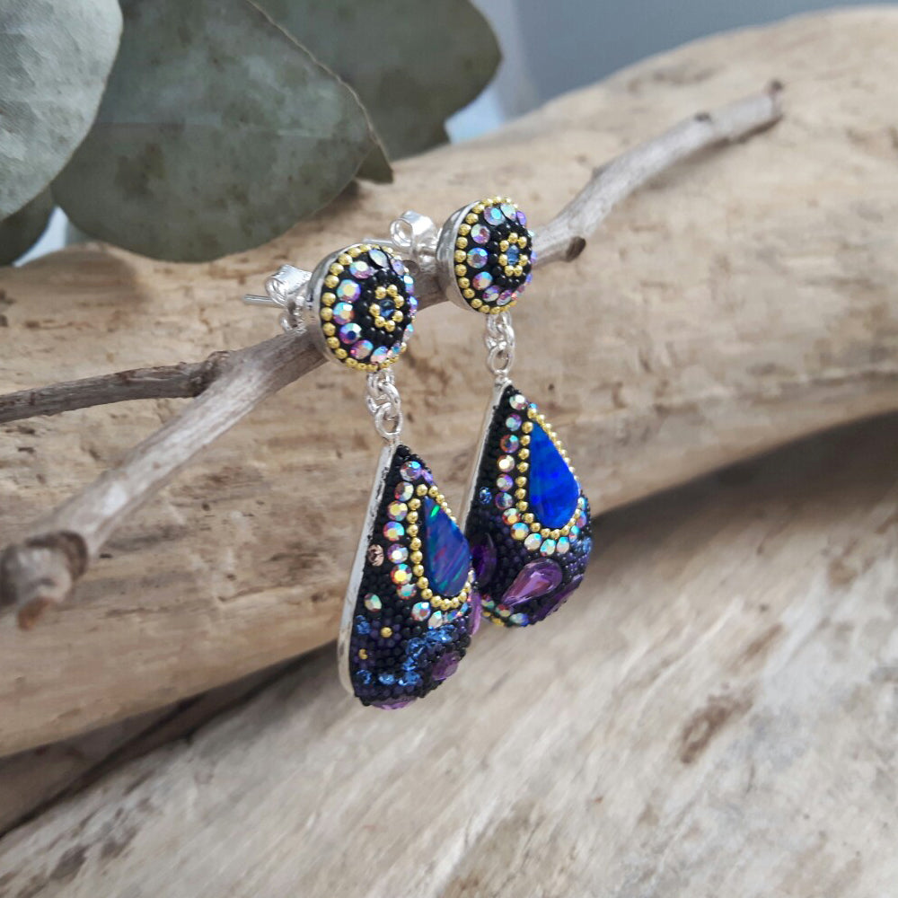 Allegra Purple Shimmer Double Drop Earrings