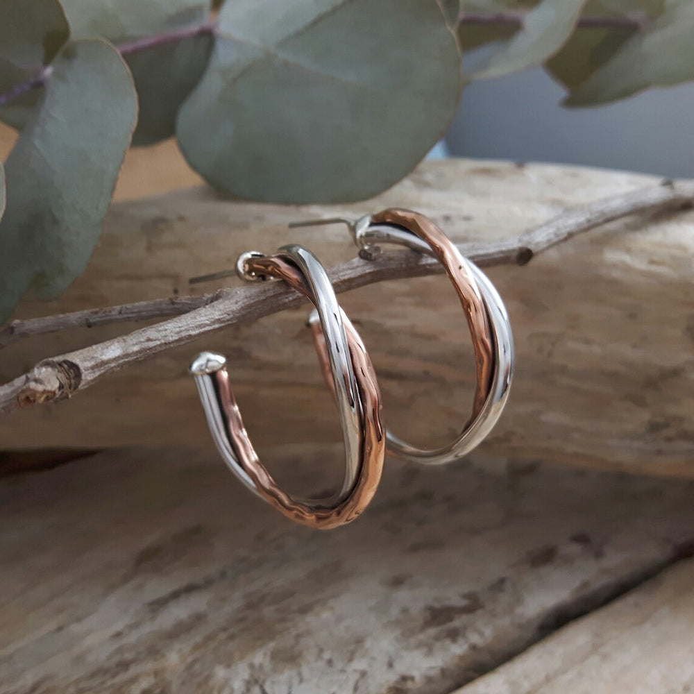 Duo Arista Copper/Silver Hoop Earrings