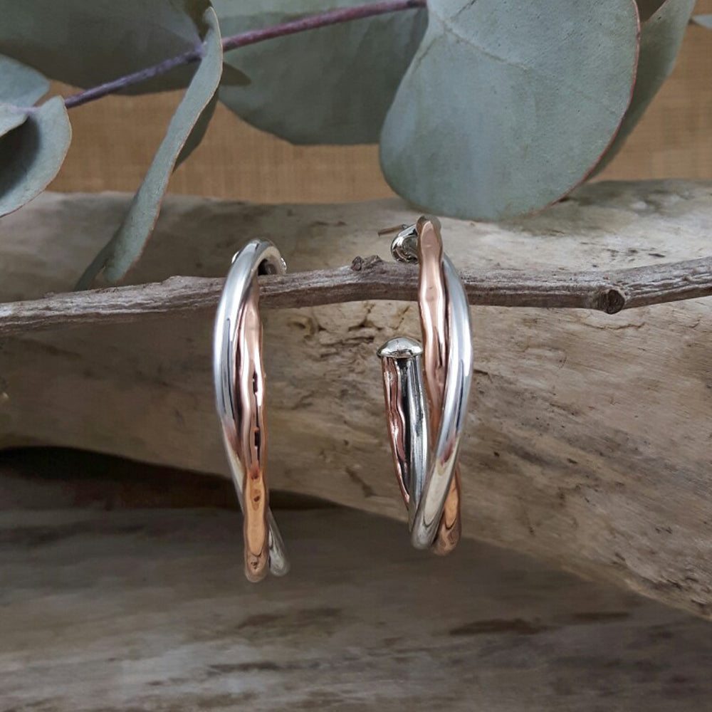 Duo Arista Copper/Silver Hoop Earrings