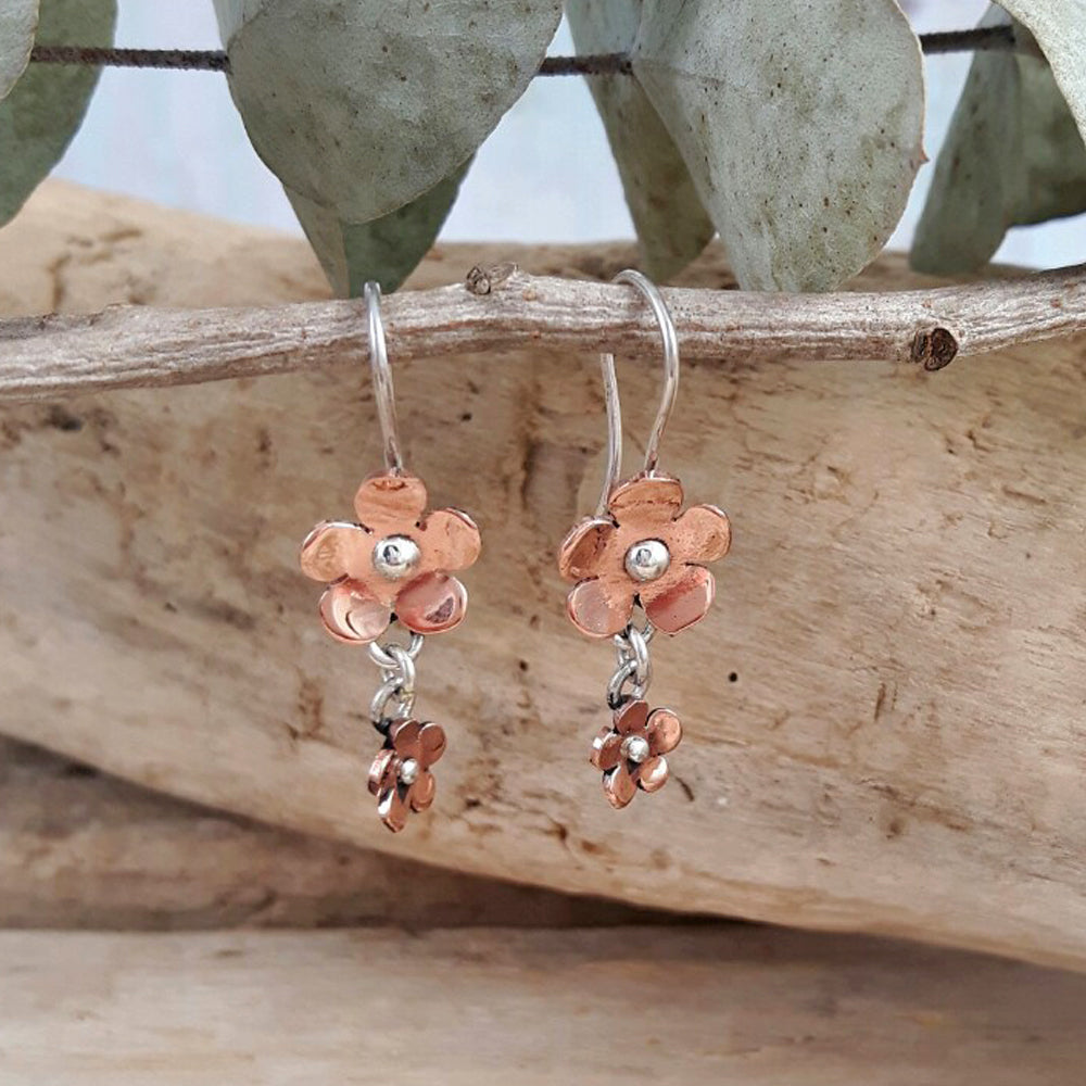 Flora Blossom Double Copper Drop Earrings