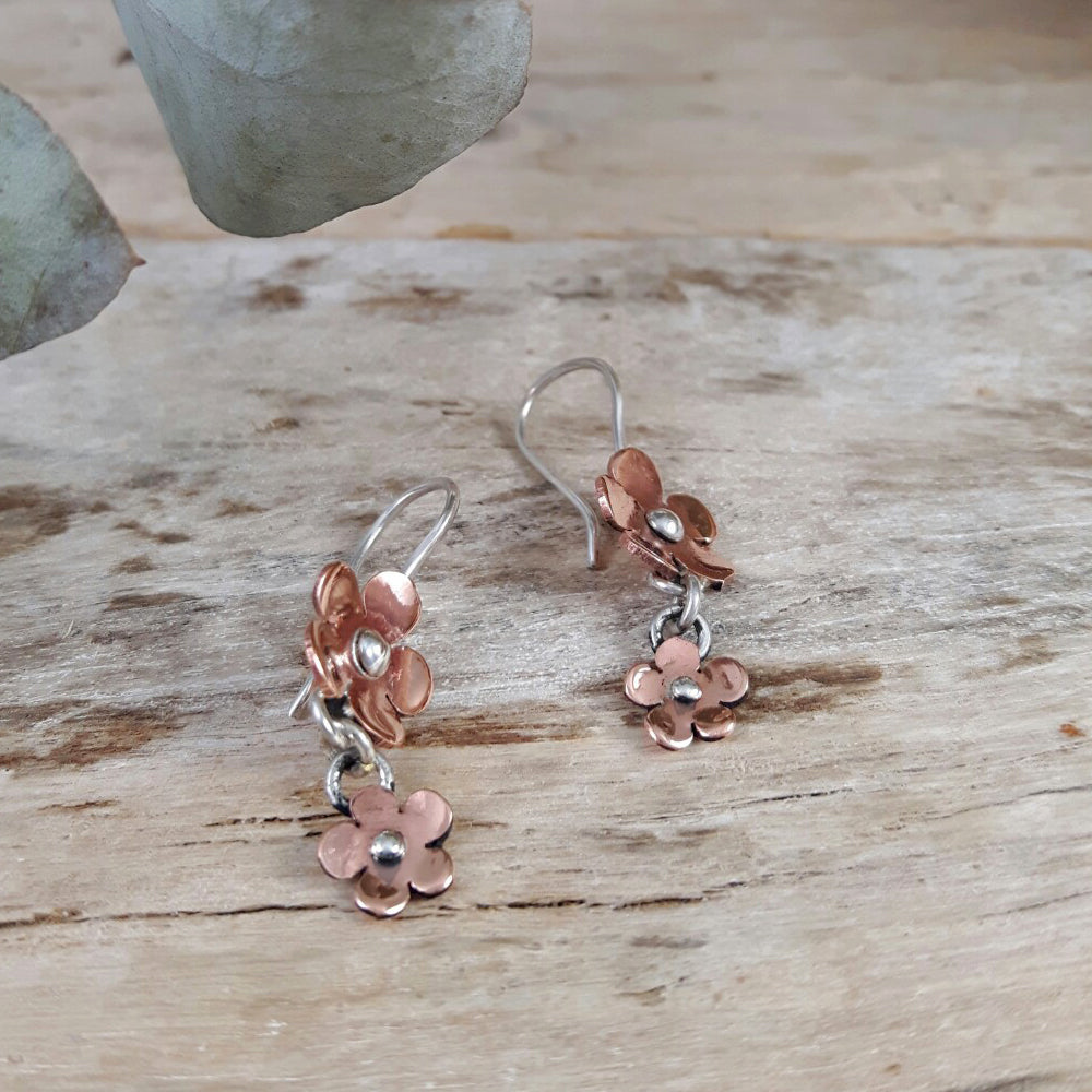 Flora Blossom Double Copper Drop Earrings