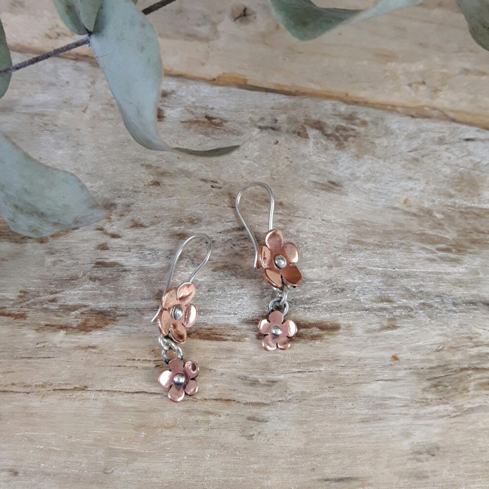 Flora Blossom Double Copper Drop Earrings