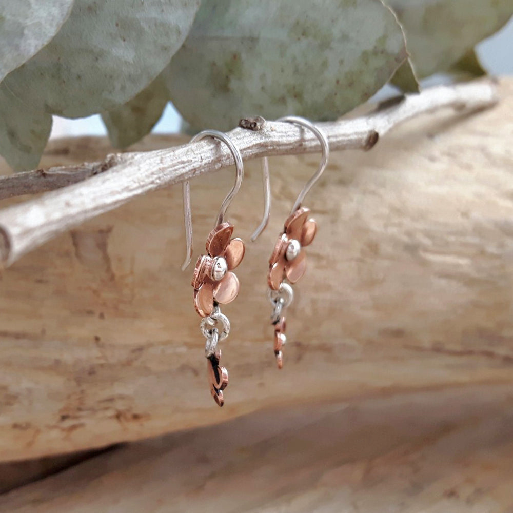 Flora Blossom Double Copper Drop Earrings