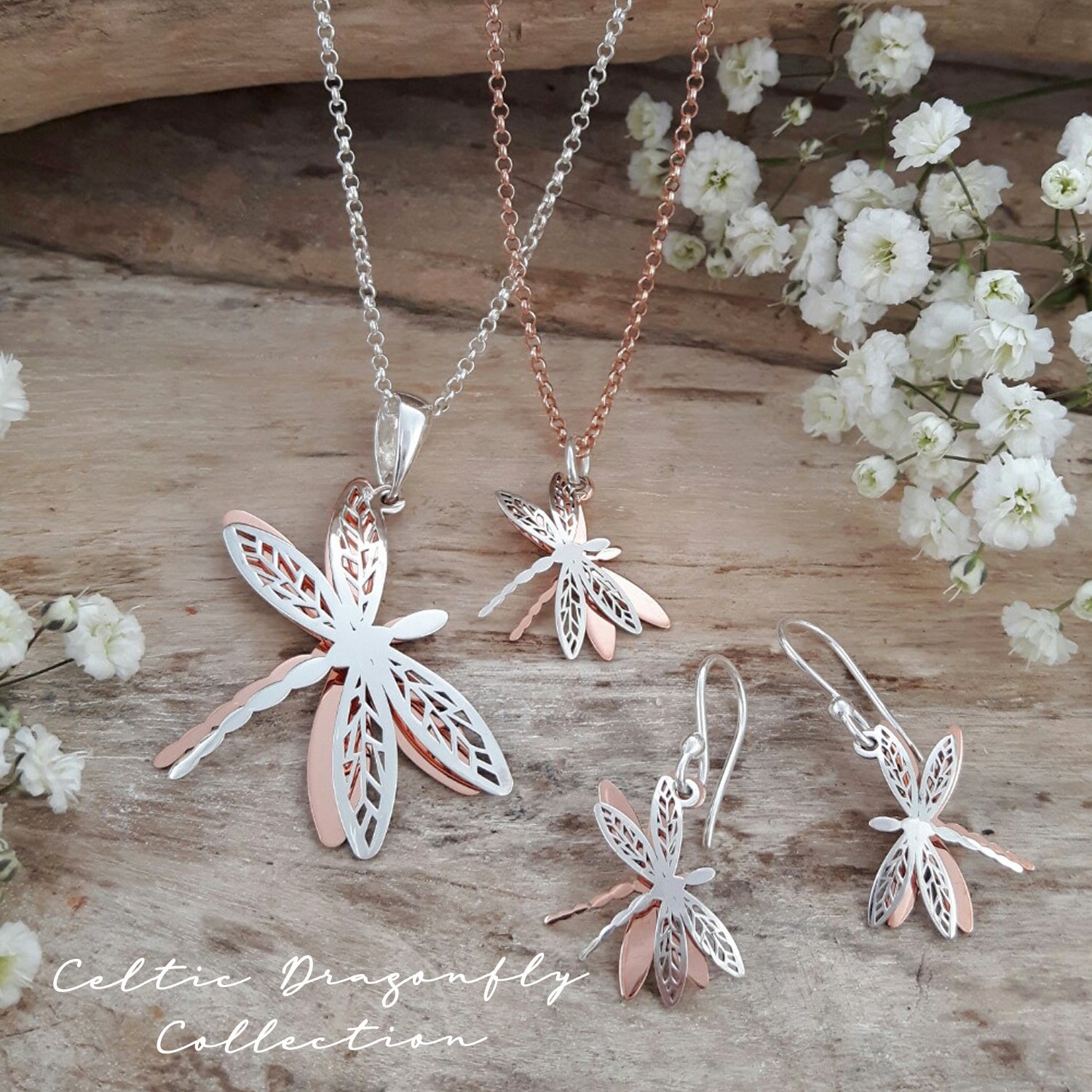 Celtic Tiny Dragonfly Silver/Copper Pendant