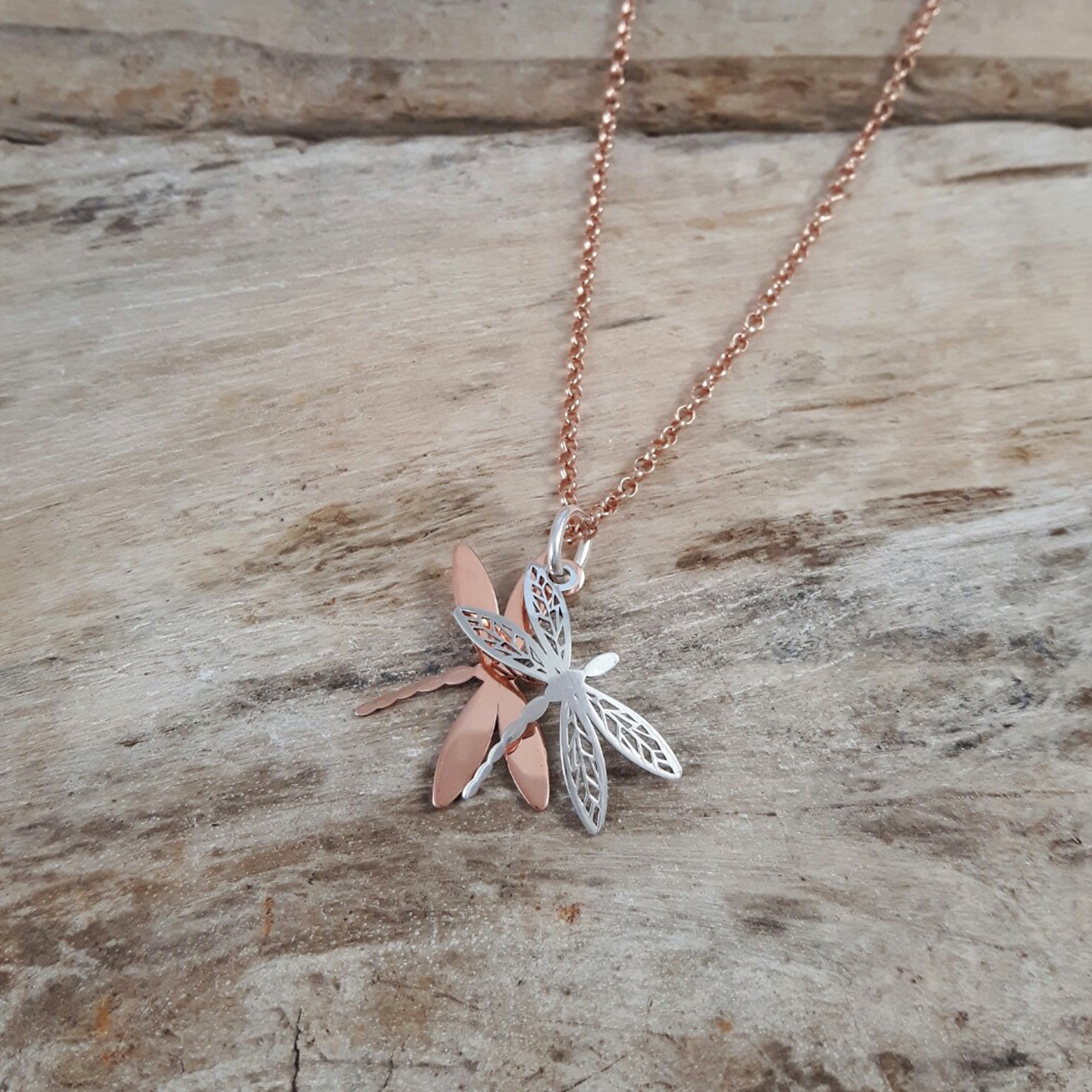 Celtic Tiny Dragonfly Silver/Copper Pendant