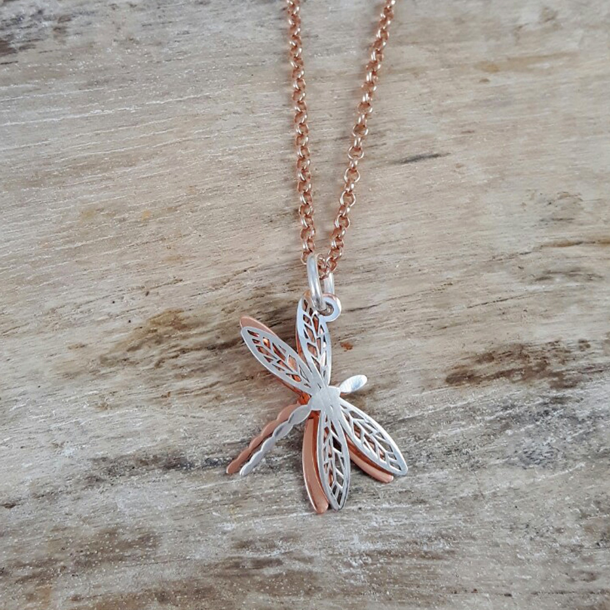 Celtic Tiny Dragonfly Silver/Copper Pendant