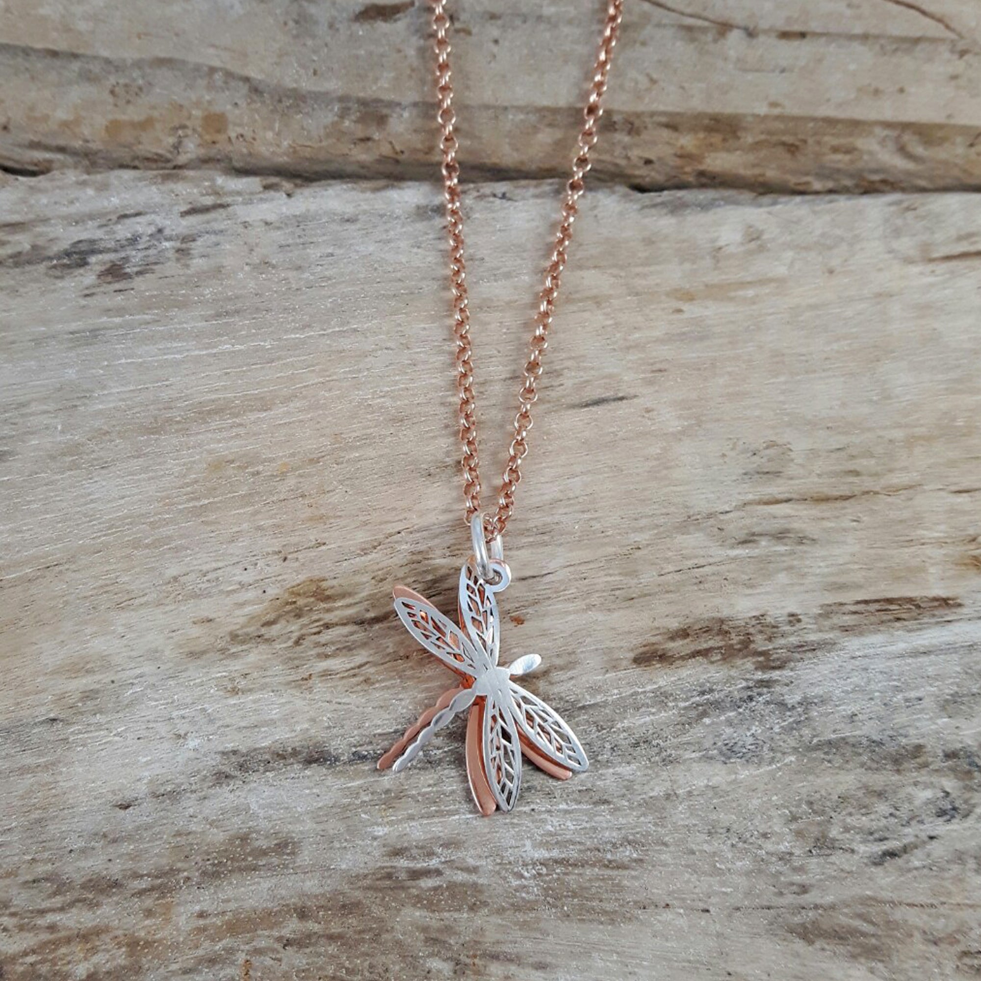 Celtic Tiny Dragonfly Silver/Copper Pendant