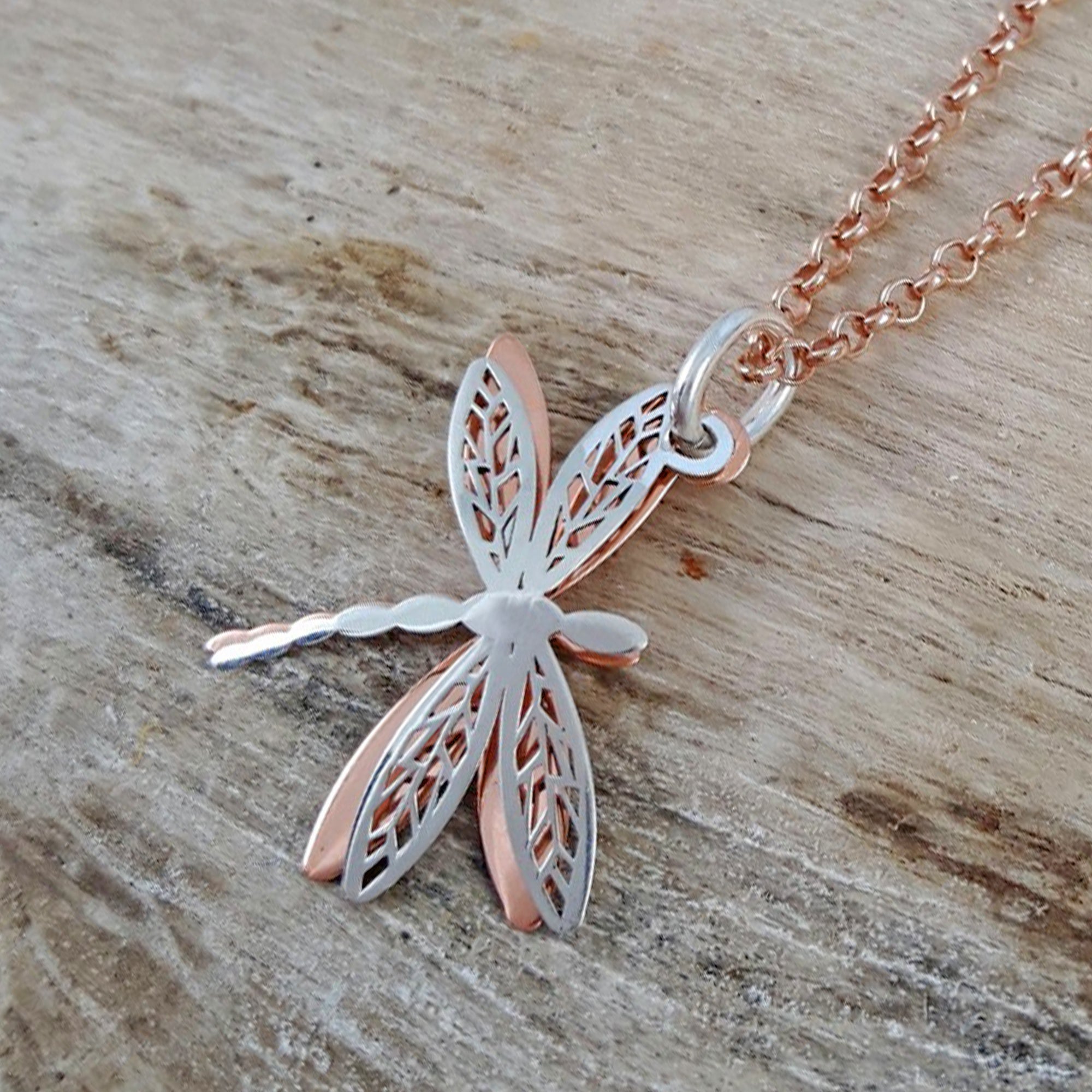 Celtic Tiny Dragonfly Silver/Copper Pendant