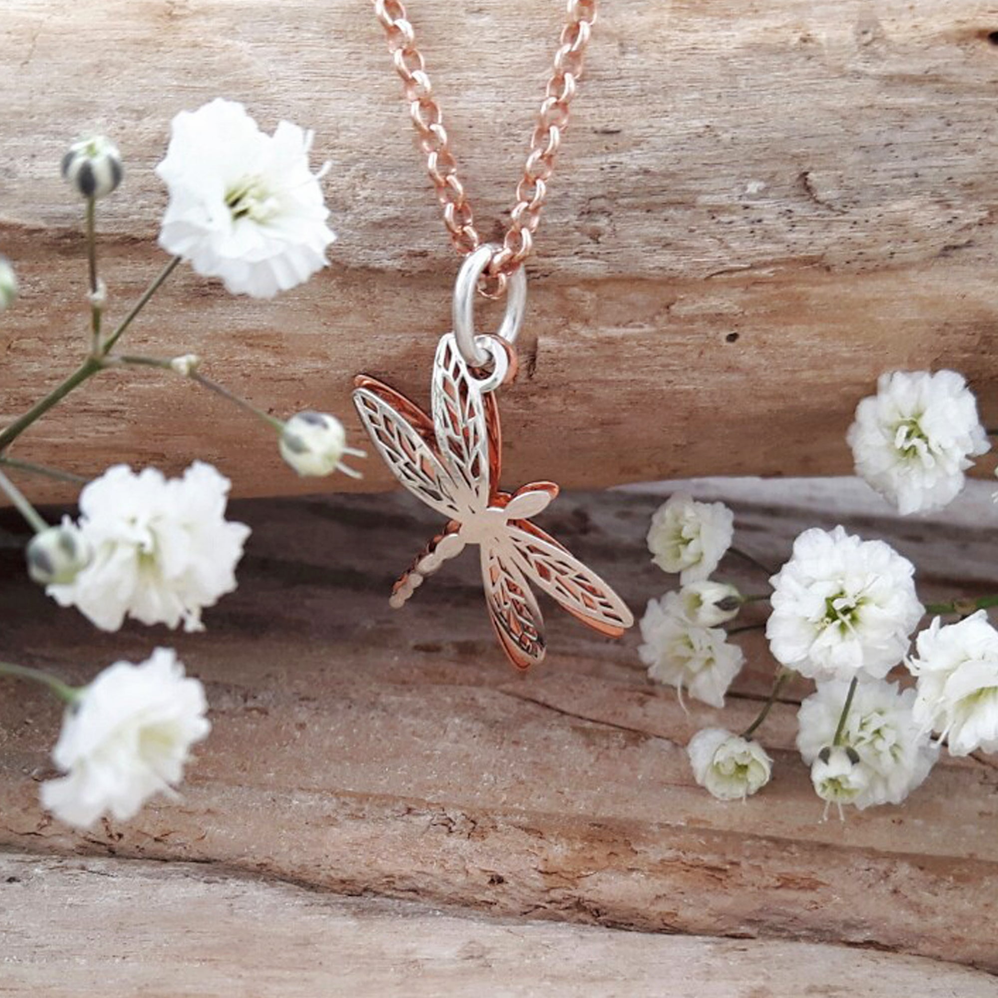 Celtic Tiny Dragonfly Silver/Copper Pendant