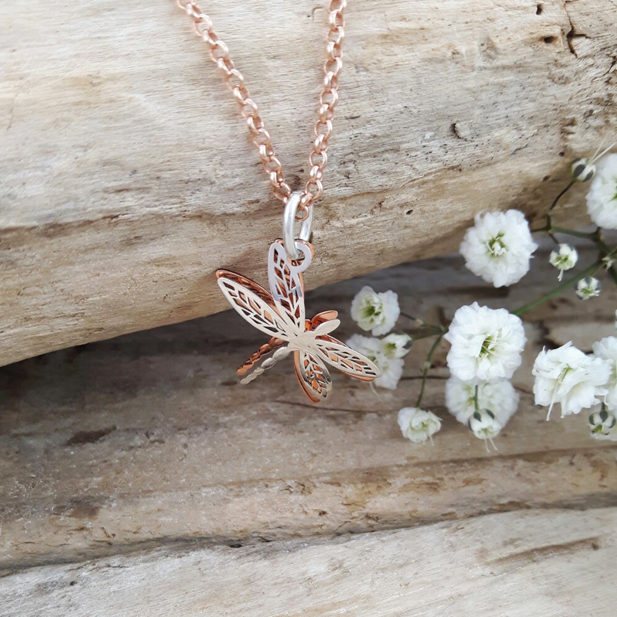 Celtic Tiny Dragonfly Silver/Copper Pendant