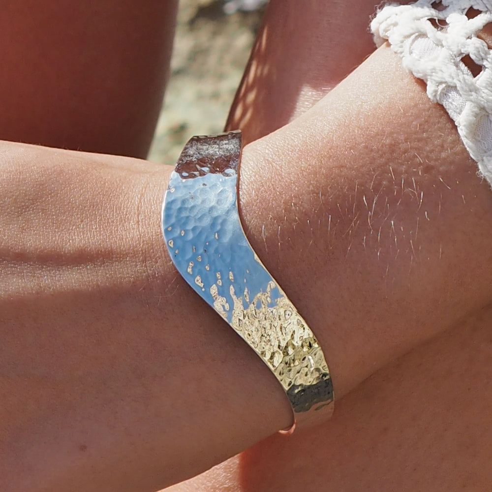 Classic Silver Hammered L Cuff