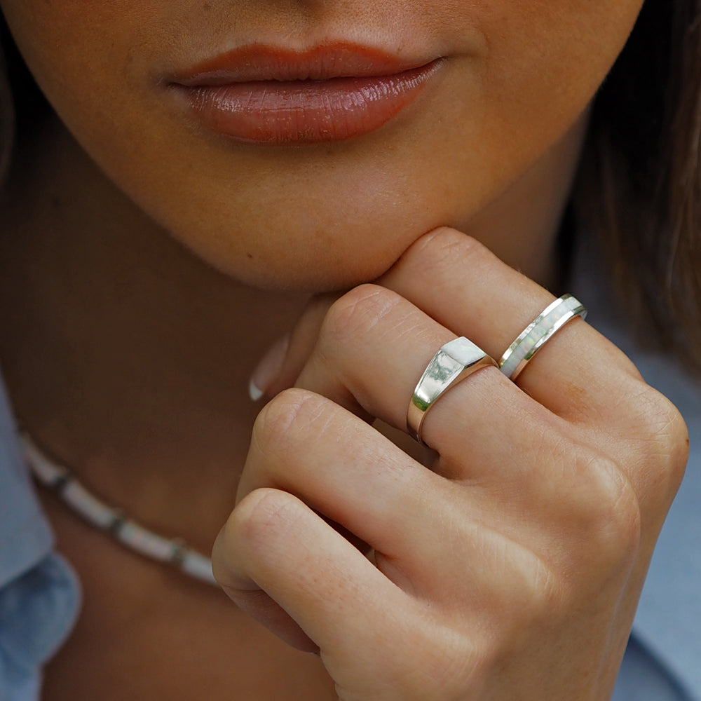 Flinder White Opal Ring