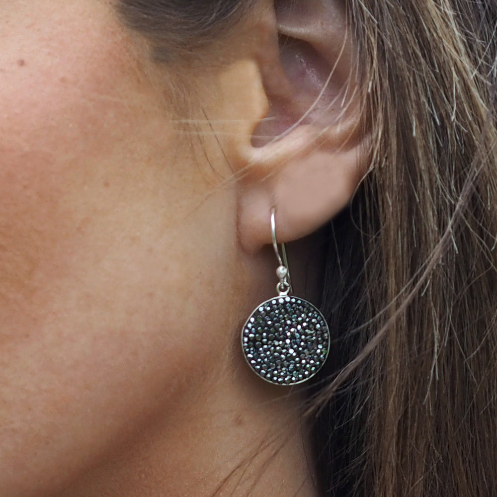 Gala Disc Glitz Jet Drop Earrings