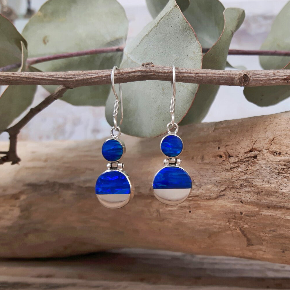 Flinder Blue Double Dotty Drop Earrings