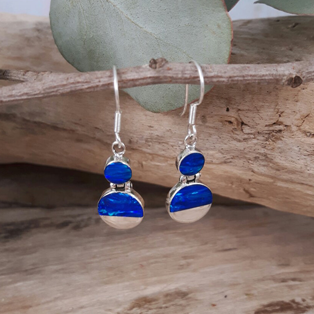 Flinder Blue Double Dotty Drop Earrings