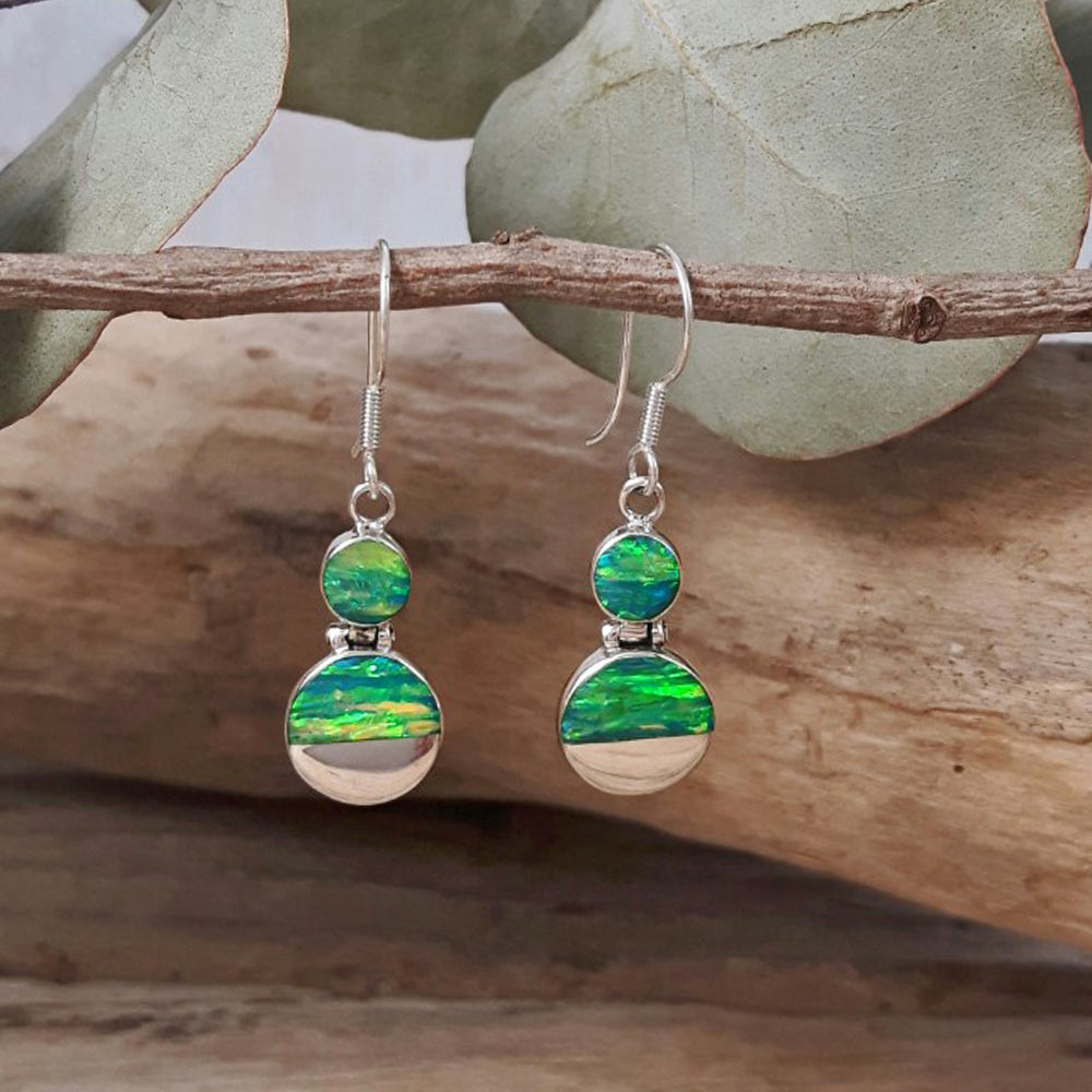 Flinder Green Double Dotty Drop Earrings