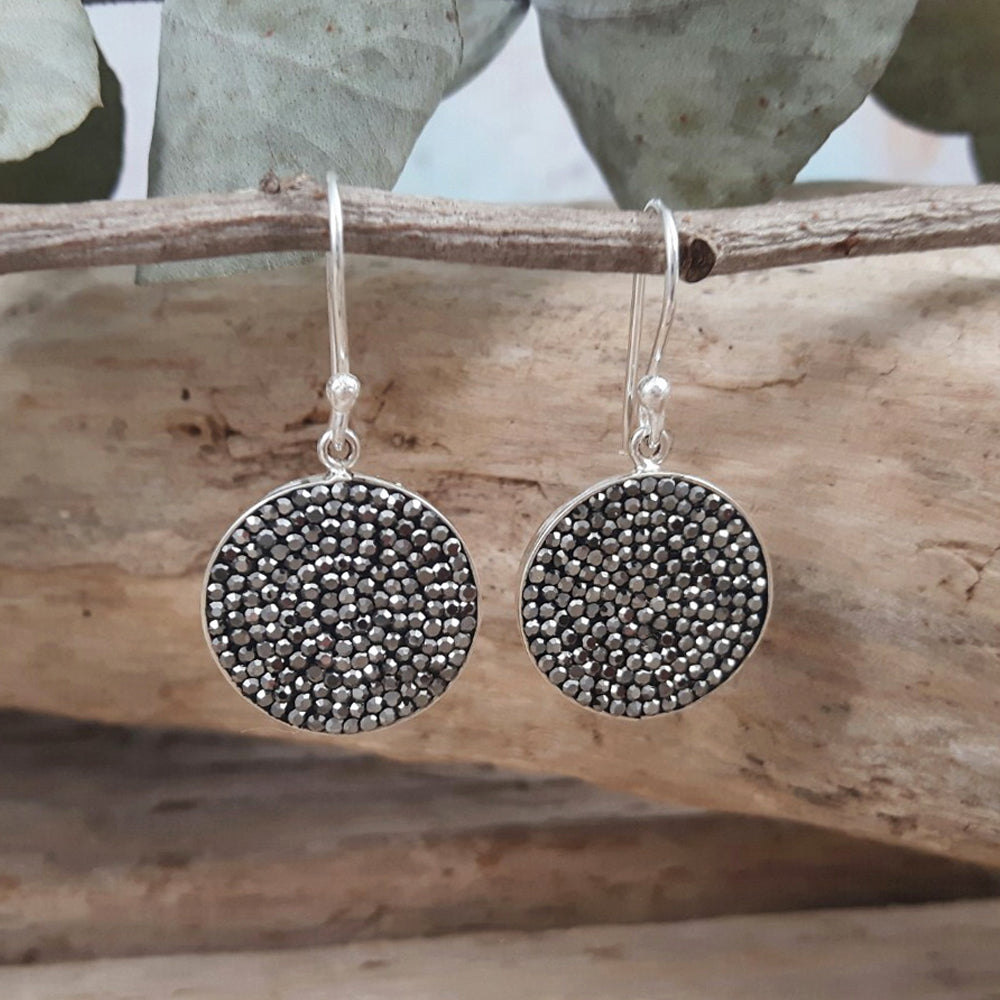 Gala Disc Glitz Jet Drop Earrings