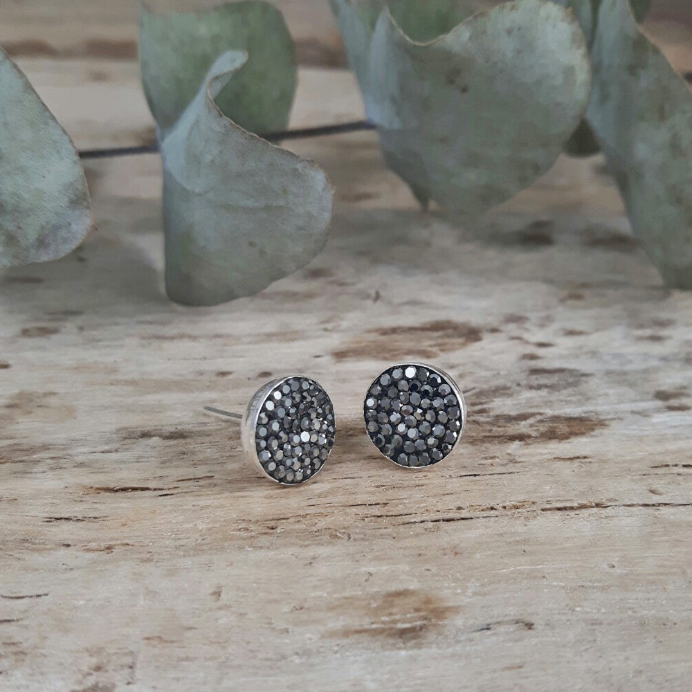 Gala Glitz Jet Round Stud Earrings