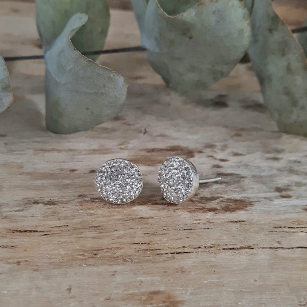 Gala Glitz White Round Stud Earrings