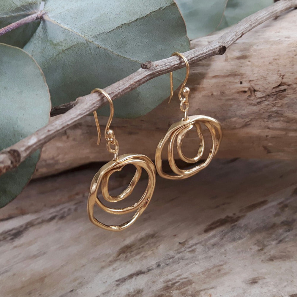 Lattice Trio Small Gold Drop Earrings