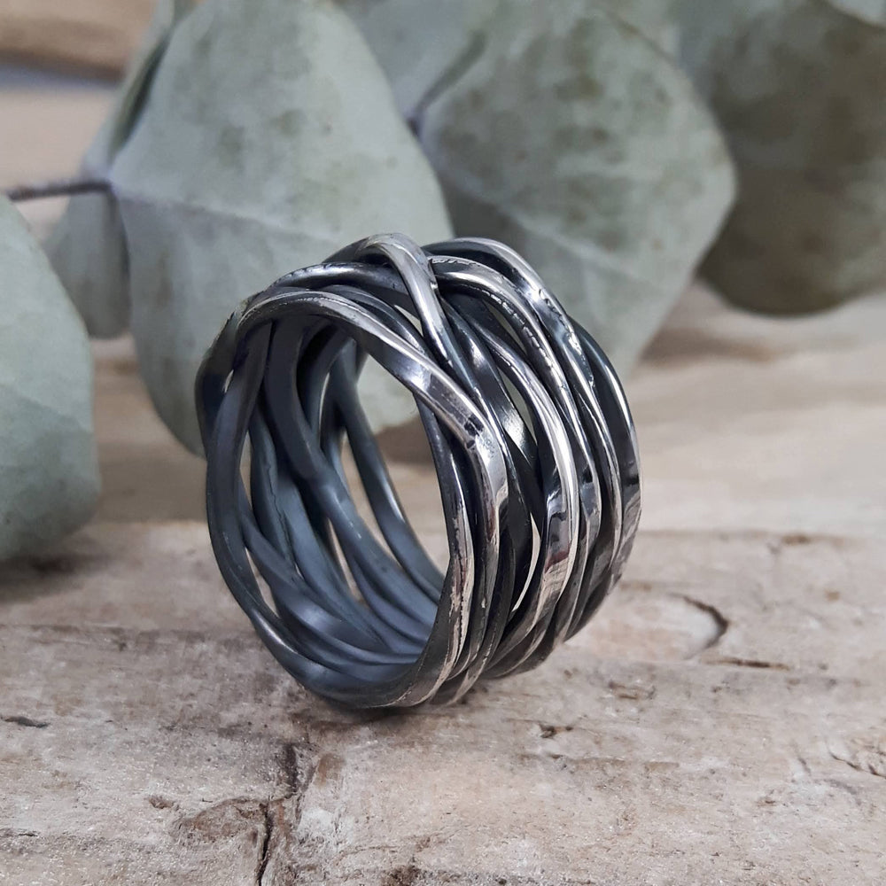 Lattice Wide Oxidised Silver Ring