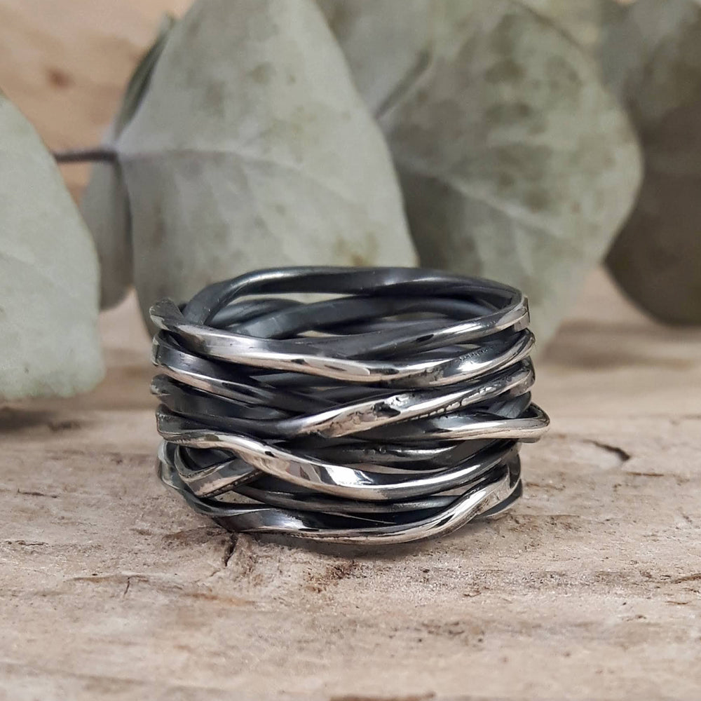 Lattice Wide Oxidised Silver Ring