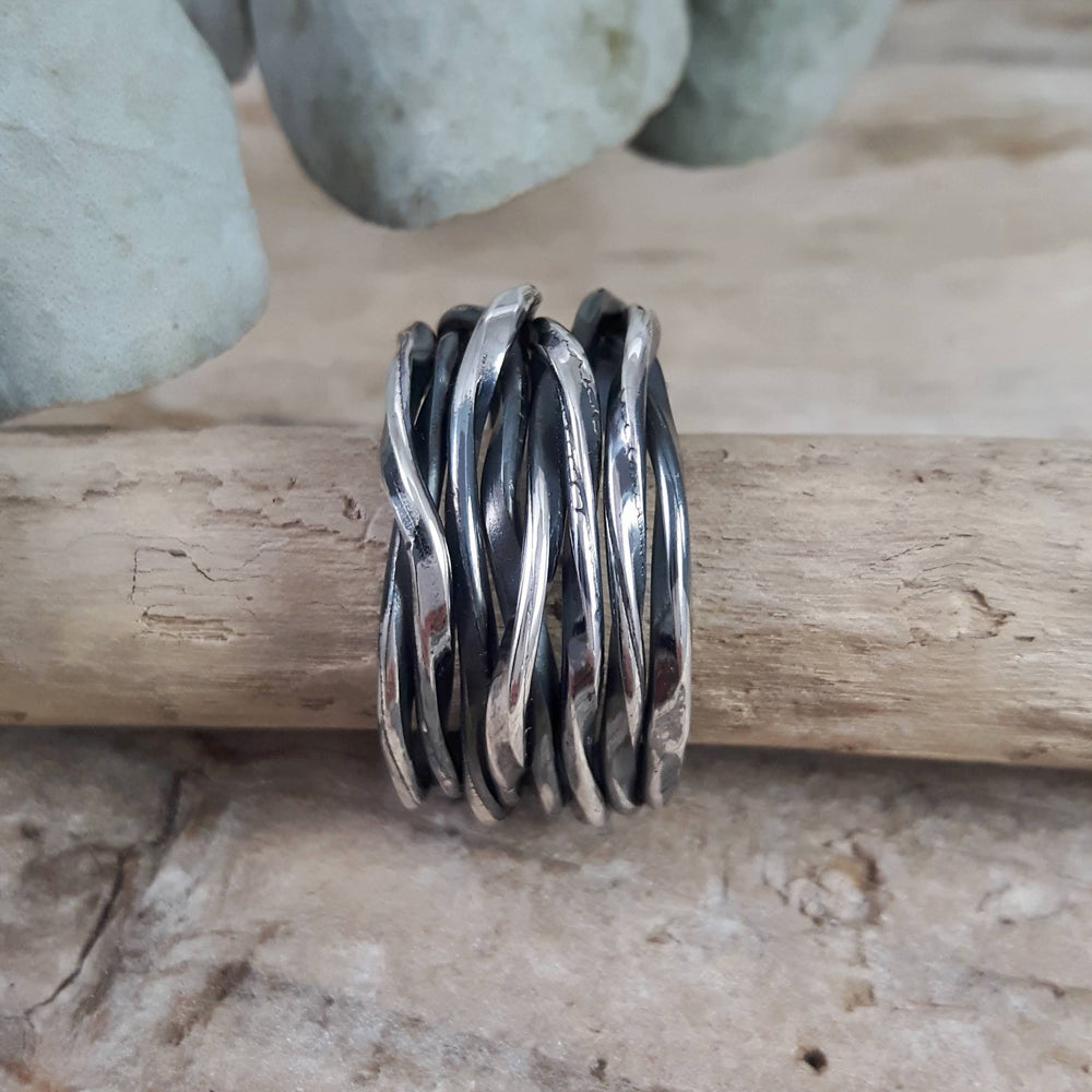 Lattice Wide Oxidised Silver Ring